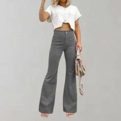 Broeken & Rokken Dames*Abel - Trendy corduroy uitlopende zomerbroek