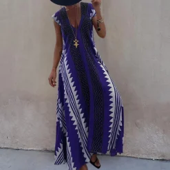 Jurken & Jumpsuits Dames*Adelina - Zomerse boheemse maxi jurk met geometrisch patroon