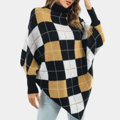 Truien & Vesten Heren|Truien & Vesten Dames*Aikaterini - Dames Zomerse Trui met Stijlvol Geruit Patroon Bruin Zwart