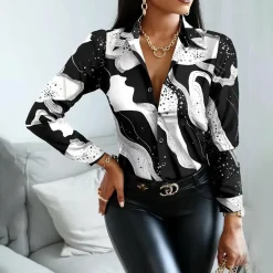 Blazers & Blouses Dames*AINE - Elegante zomerblouse voor vrouwen Zwart en wit