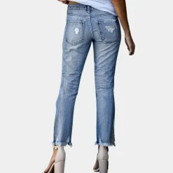 Broeken & Rokken Dames*Aldina - Casual gescheurde damesjeans voor de zomer Blauw