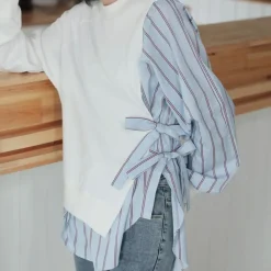 Topjes & Shirts Dames*Aliz - Moeiteloos elegante gestreepte zomeroverhemd Wit