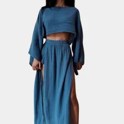 Sets Dames*Alodia - Tweedelige casual damesset met hoge split voor de zomer