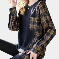 Truien & Vesten Dames*AMELY - Geraffineerde Zomerse Geruite Trui voor Dames Zwart