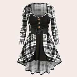 Jurken & Jumpsuits Dames*Andrada - Elegante zomerse geruite jurk voor dames Zwart