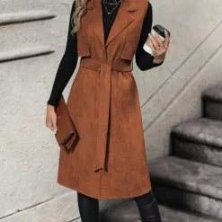 Jassen Dames*Aniko - Modieuze dames mouwloze zomerjas Bruin