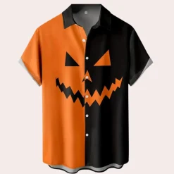 Shirts Heren*Anitra - Spookachtige Pompoengezicht Zomert-shirt voor Mannen Zwart