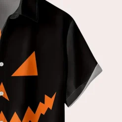 Shirts Heren*Anitra - Spookachtige Pompoengezicht Zomert-shirt voor Mannen Zwart