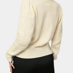 Truien & Vesten Dames*Anthoula - Elegante Dames V-hals Zomerse Trui met Strik Beige