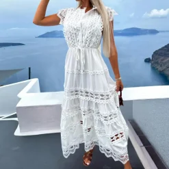 Jurken & Jumpsuits Dames*Antonina - Glamoureuze lange kanten zomerjurk met elegante flair