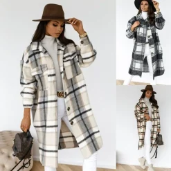 Jassen Dames*AOIFE - Luchtige geruite lange jas voor dames, perfect voor de zomer