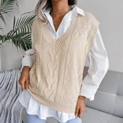 Truien & Vesten Dames*Arlette - Vrouwen Kabelgebreid V-hals Zomervest