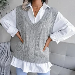 Truien & Vesten Dames*Arlette - Vrouwen Kabelgebreid V-hals Zomervest