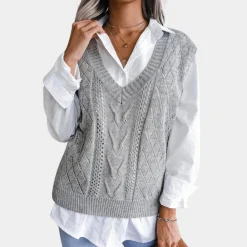 Truien & Vesten Dames*Arlette - Vrouwen Kabelgebreid V-hals Zomervest