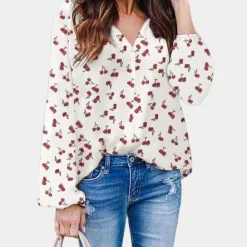 Blazers & Blouses Dames*Auizia - Chique damesblouse met kersenprint voor de zomer