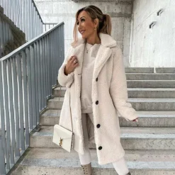 Jassen Dames*AURORA - Lange teddy jas voor dames