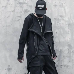 Jassen Heren*Balthasar - Heren Trenchcoat met asymmetrische snit voor de Lente/Zomer Zwart