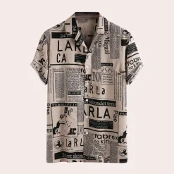 Shirts Heren*Bartosz - Modern herenoverhemd met krantenprint voor de zomer Khaki