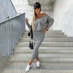 Sets Dames*BESSIE - Elegante zomerjurk en sweatshirt set Grijs