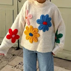 Truien & Vesten Dames*BRENDA - Stijlvolle Zomerse Bloementrui voor Dames Wit