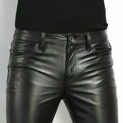 Broeken Heren*BRENT - e imitatie leren zomerbroek voor heren Zwart