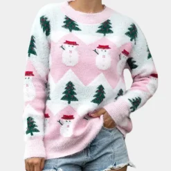 Truien & Vesten Dames*BRIANNA - Modieuze Kersttrui voor Dames Roze