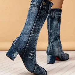 Damesschoenen*BRIELLE - Dames Halfhoge Laarzen voor Zomeravonturen Denimblauw