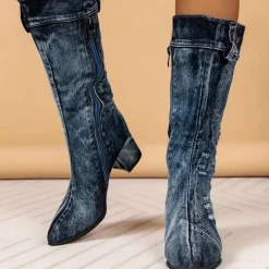 Damesschoenen*BRIELLE - Dames Halfhoge Laarzen voor Zomeravonturen Denimblauw