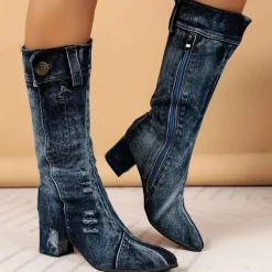 Damesschoenen*BRIELLE - Dames Halfhoge Laarzen voor Zomeravonturen Denimblauw