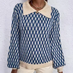 Truien & Vesten Dames*Bronwen - Trendy dames trui met kraag detail voor de lente en zomer Blauw