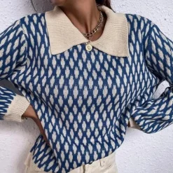 Truien & Vesten Dames*Bronwen - Trendy dames trui met kraag detail voor de lente en zomer Blauw