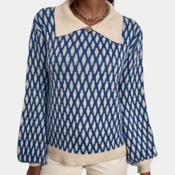 Truien & Vesten Dames*Bronwen - Trendy dames trui met kraag detail voor de lente en zomer Blauw