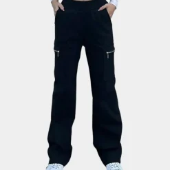 Broeken & Rokken Dames*Cadenza - Elegante cargo broek voor dames, perfect voor de zomer Zwart