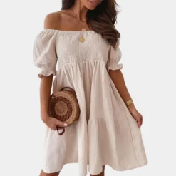 Jurken & Jumpsuits Dames*Casual off shoulder zomerjurk voor dames