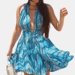 Jurken & Jumpsuits Dames*Chiquita - Stijlvolle en vloeiende zomerjurk voor dames - Perfect voor Lente en Zomer Blauw