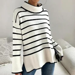 Truien & Vesten Dames*Clarice - Trendy gestreepte coltrui voor dames, perfect voor de lente en zomer