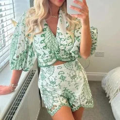 Sets Dames*Clementina - Stijlvol 2-delig Zomerset voor Moderne Vrouwen Groen