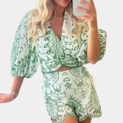 Sets Dames*Clementina - Stijlvol 2-delig Zomerset voor Moderne Vrouwen Groen