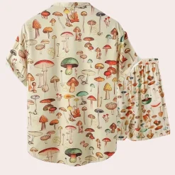 Sets Heren*Clovis - Heren tweedelige zomerkleding met paddenstoelenprint voor de zomer