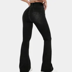 Broeken & Rokken Dames*Colette - Casual uitlopende damesbroek met hoge taille voor de zomer Zwart