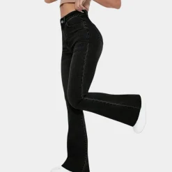 Broeken & Rokken Dames*Colette - Casual uitlopende damesbroek met hoge taille voor de zomer Zwart