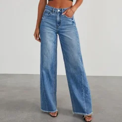 Broeken & Rokken Dames*Dames casual zomerjeans met hoge taille Blauw