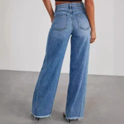 Broeken & Rokken Dames*Dames casual zomerjeans met hoge taille Blauw