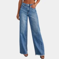 Broeken & Rokken Dames*Dames casual zomerjeans met hoge taille Blauw