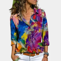 Blazers & Blouses Dames*Damesblouse met kleurrijke zomerse print Paars