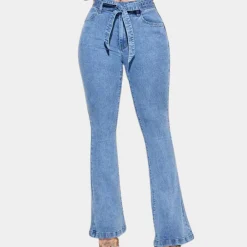Broeken & Rokken Dames*Damesjeans met hoge stretch en wijde pijpen - Zomerse Editie Blauw