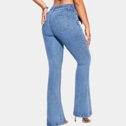 Broeken & Rokken Dames*Damesjeans met hoge stretch en wijde pijpen - Zomerse Editie Blauw