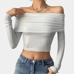 Topjes & Shirts Dames*Damestop met lange mouwen en off-shoulder voor de zomer