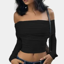 Topjes & Shirts Dames*Damestop met lange mouwen en off-shoulder voor de zomer