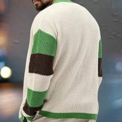 Truien & Vesten Heren*Damianos - Stijlvol gebreid herenvest met kleurvlakken voor de zomer Groen